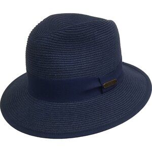 Navy Straw Toyo braid womens hat packable adjustable fedora summer Brand New Hat